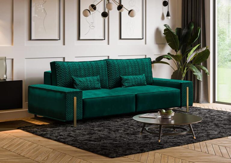 turkusowa elegancka sofa tapicerowana