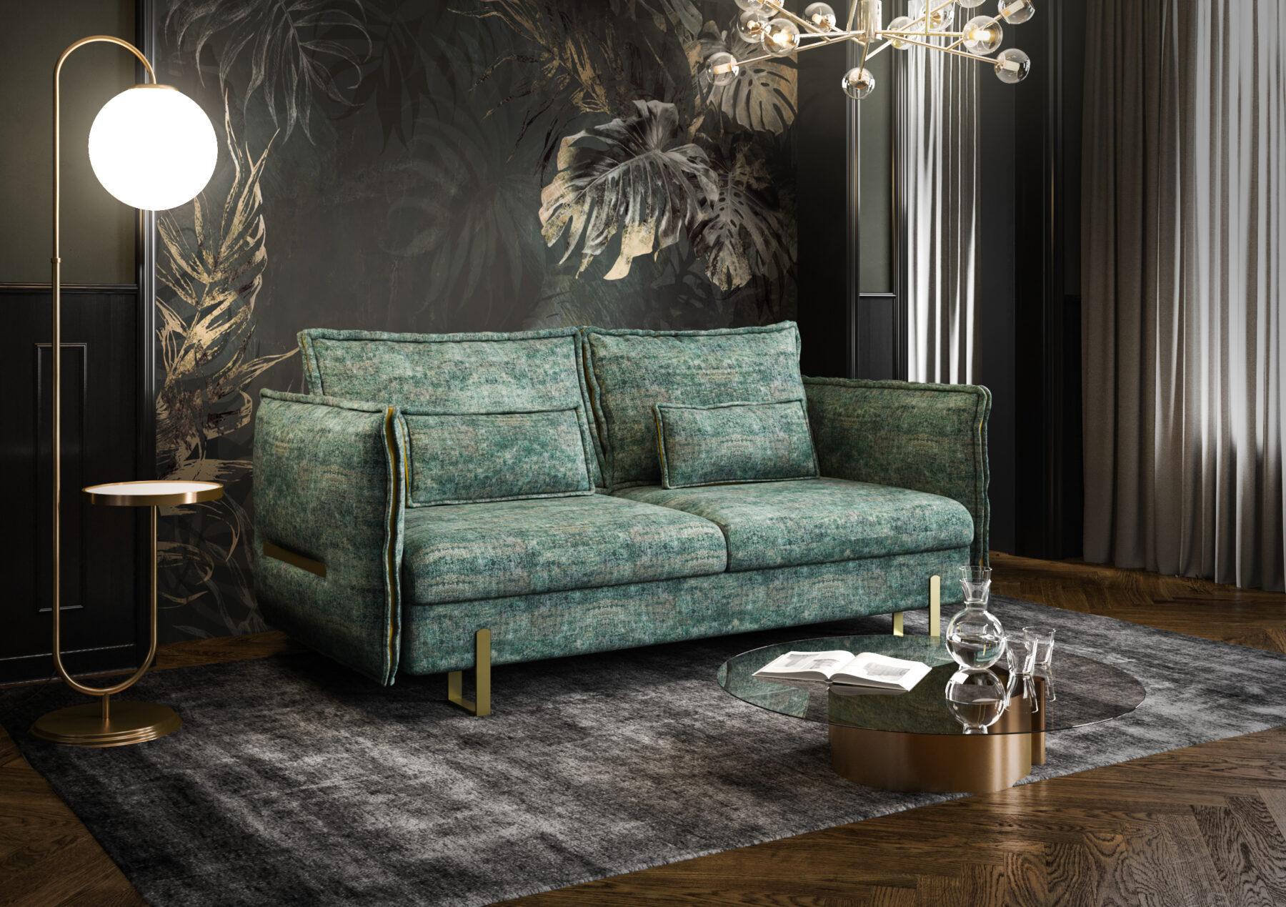 Szarozielona sofa tapicerowana