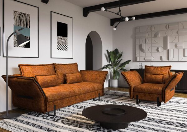 Wizualizacja pokoju z tapicerowaną sofą