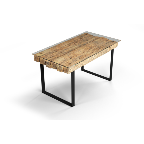 Drewniany stół z metalu i szkła