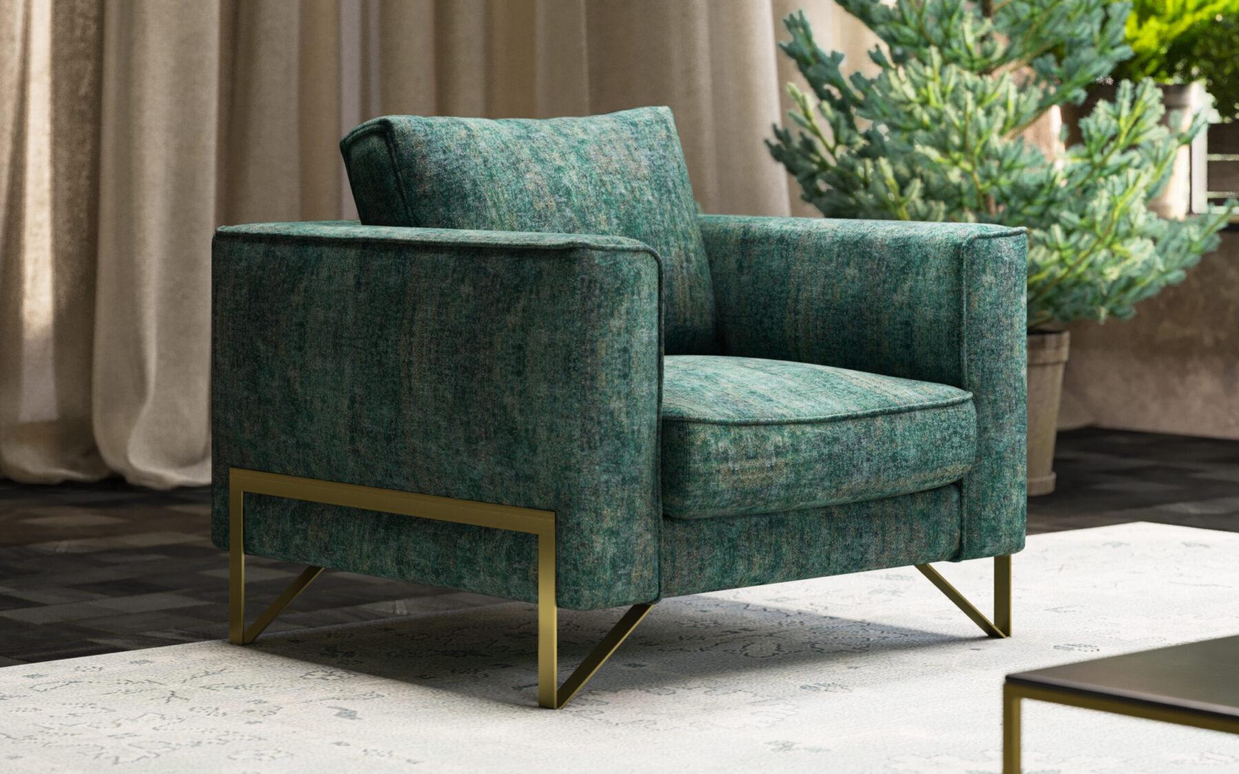 Fotel tapicerowany ze złotymi elementami