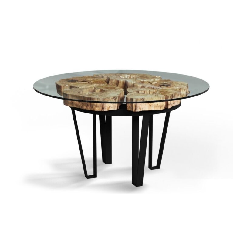 Drewniano metalowy stół ze szklanym blatem meble