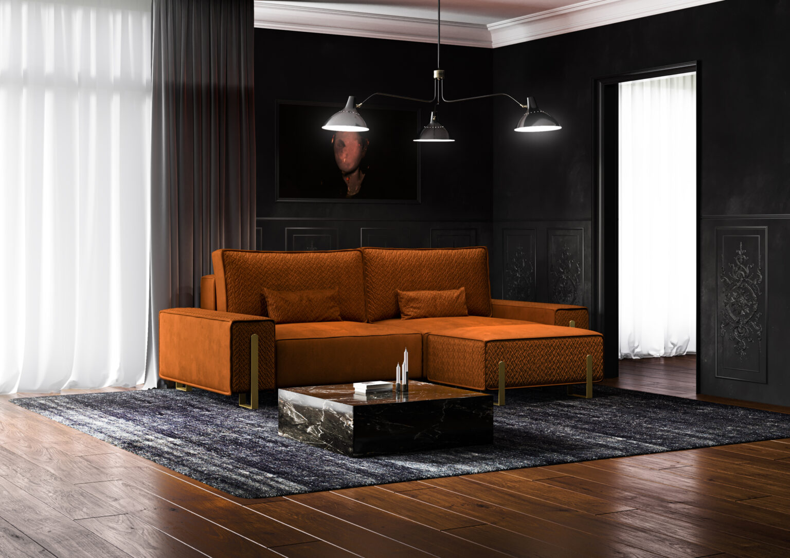 meble tapicerowane pomarańczowa sofa tapicerowana